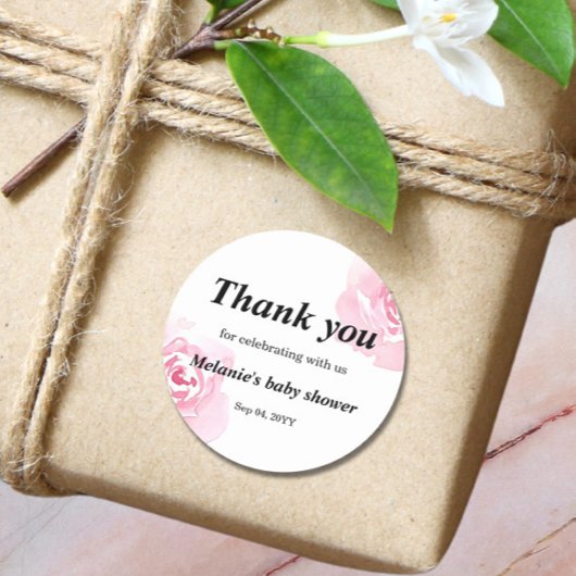 Rosa Aquarellfarben Rose Kinderdusche Rundaufklebe Runder Aufkleber