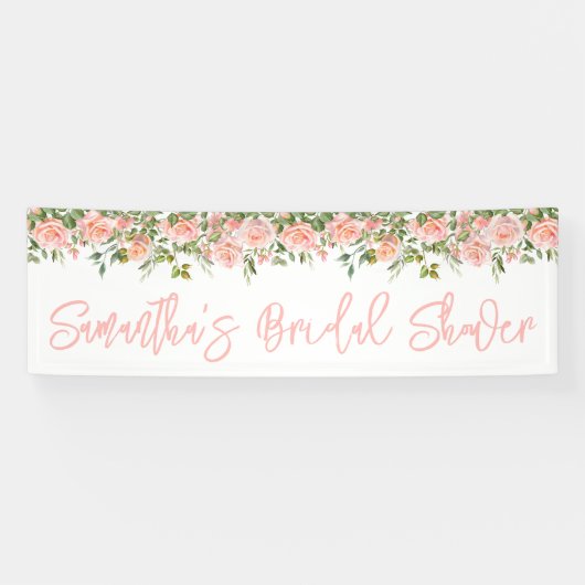 Rosa Aquarellfarben Rose Langes Brautparty Banner (Horizontal)