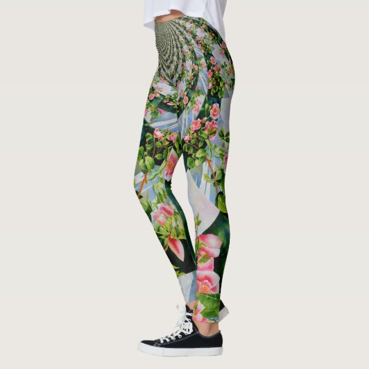 Rosa Aquarellfarben Rose Mandala Zen botanisch Leggings (Links)