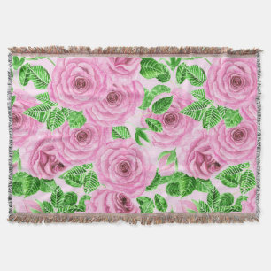 Rosa Aquarellfarben-Rose mit Blätter und Knospen-P Decke
