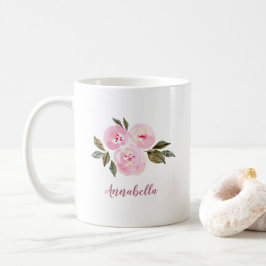 Rosa Aquarellfarben-Rose mit Namensgeschenk Kaffeetasse