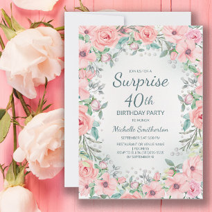 Rosa Aquarellfarben Rose Perlen 40. Geburtstag