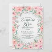 Rosa Aquarellfarben Rose Perlen 80. Geburtstag (Vorderseite)