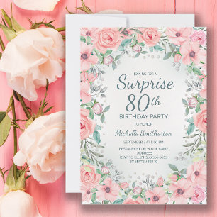 Rosa Aquarellfarben Rose Perlen 80. Geburtstag