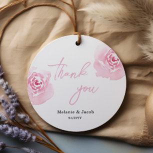 Rosa Aquarellfarben Rose Runde Liebesmarken Geschenkanhänger