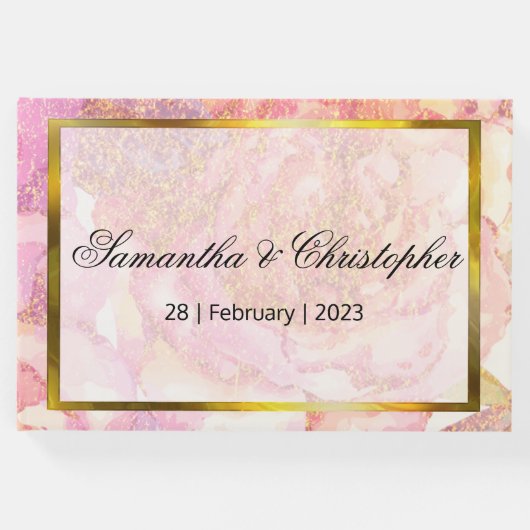 Rosa Aquarellfarben-Rose und Goldhochzeit Gästebuch (Vorderseite)