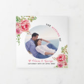 Rosa Aquarellfarben, Salbei-Grün-Blätter, Foto Dreifach-gefaltete Programmkarte (Cover)