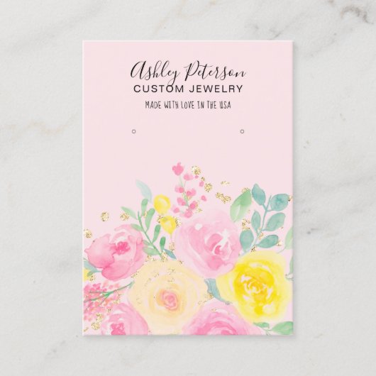 Rosa Aquarellfarben Schmuck Ohrring-Anzeige Visitenkarte (Vorderseite)