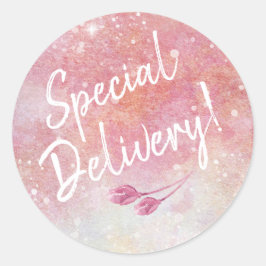 Rosa Aquarellfarben Sonderlieferungen Umschlag Auf Runder Aufkleber