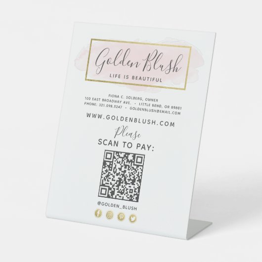 Rosa Aquarellfarben und Goldscans für Kontaktaufna Sockelschild (Vorderseite)