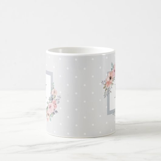 Rosa Aquarellfarben und Graupunkte | Monogramm Kaffeetasse (Mittel)