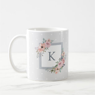 Rosa Aquarellfarben und Graupunkte   Monogramm Kaffeetasse