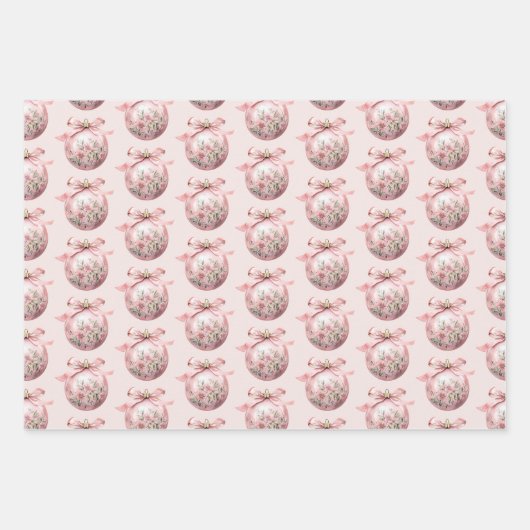 Rosa Aquarellfarben Weihnachtsschmuck Geschenkpapier Set (Vorderseite)