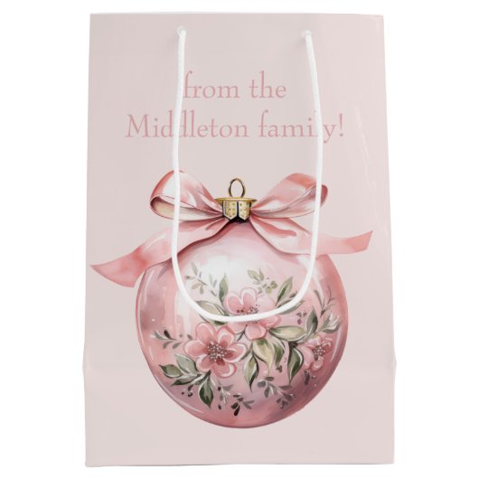 Rosa Aquarellfarben Weihnachtsschmuck Mittlere Geschenktüte (Rückseite)