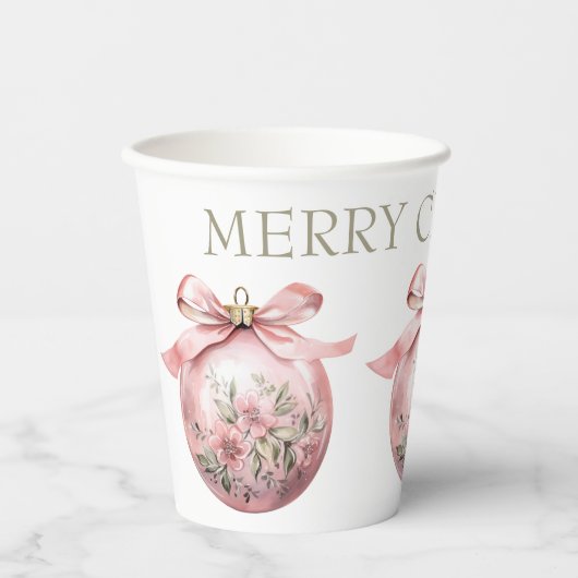 Rosa Aquarellfarben Weihnachtsschmuck Pappbecher (Vorderseite)