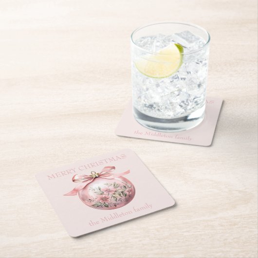 Rosa Aquarellfarben Weihnachtsschmuck Rechteckiger Pappuntersetzer (Vor Ort)