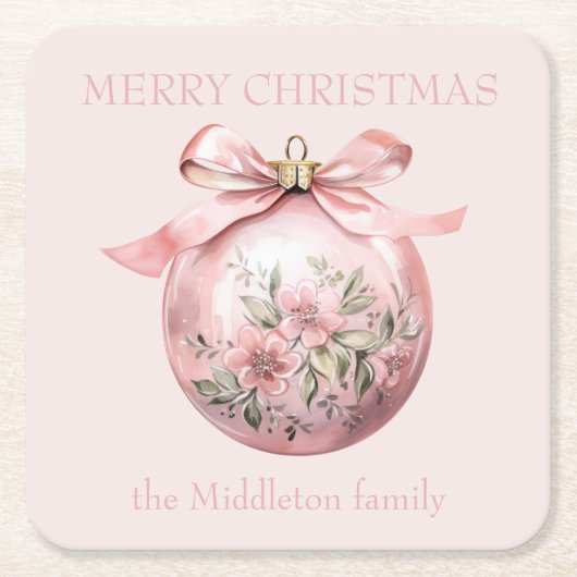 Rosa Aquarellfarben Weihnachtsschmuck Rechteckiger Pappuntersetzer (Vorderseite)