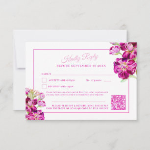 Rosa Aquarellfarbenhochzeit QR-Code RSVP Karte