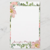 Rosa Aquarellflora personalisiert Briefpapier (Vorderseite)