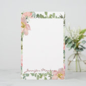 Rosa Aquarellflora personalisiert Briefpapier (Stehend Vorderseite)