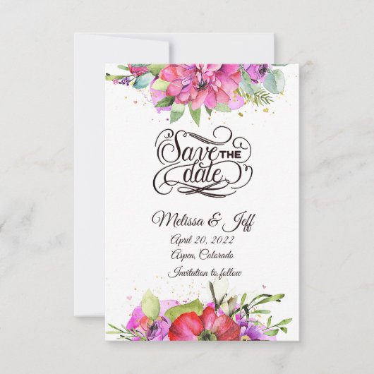 Rosa Aquarellflora Save the Date Einladung (Vorderseite)