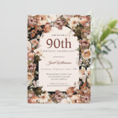 Rosa Aquarellgarten Blumengarten 90. Geburtstag Einladung (Stehend Vorderseite)