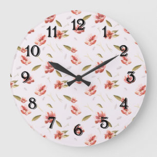Rosa Aquarellgarten Große Wanduhr