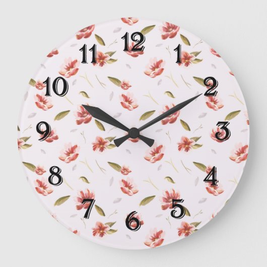 Rosa Aquarellgarten Große Wanduhr (Vorderseite)