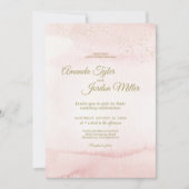 Rosa Aquarellgoldart Einladung zur Hochzeit (Vorderseite)