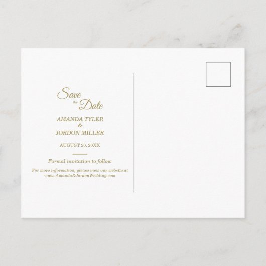 Rosa Aquarellgoldart Hochzeit Sichern Sie das Datu Ankündigungspostkarte (Rückseite)