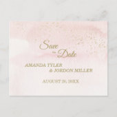 Rosa Aquarellgoldart Hochzeit Sichern Sie das Datu Ankündigungspostkarte (Vorderseite)