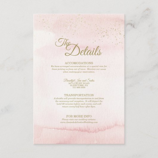 Rosa Aquarellgoldfarben - Angaben zur Hochzeit Begleitkarte (Vorderseite)