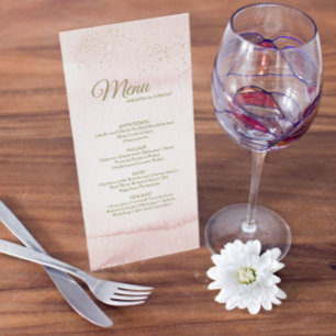 Rosa Aquarellgoldfarben - Menü für Hochzeiten Menükarte