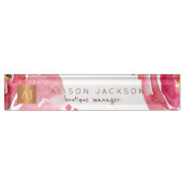 Rosa Aquarellgoldkupfer mit Monogramm Namensplakette (Vorderseite)