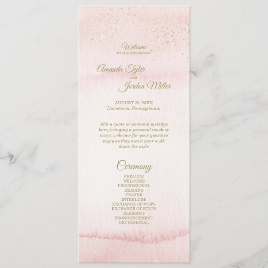 Rosa Aquarellgoldverheiratung Programm (Vorderseite)