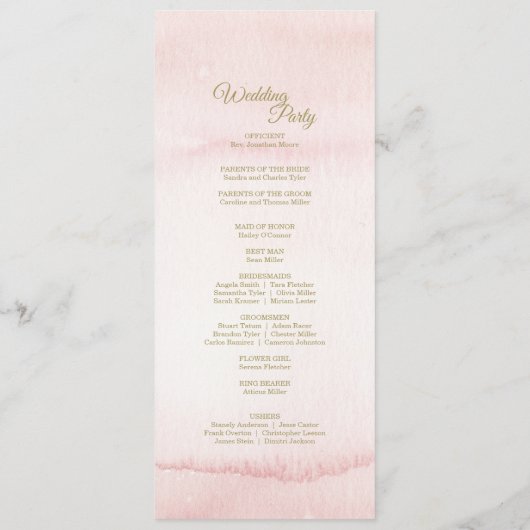 Rosa Aquarellgoldverheiratung Programm (Rückseite)