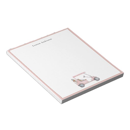 Rosa Aquarellgolfwagen Personalisiert Golfer Notizblock (angewinkelt)