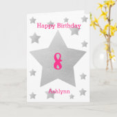 Rosa Aquarellgraue Sterne 8. Geburtstagskarte Karte (Gelbe Blume)