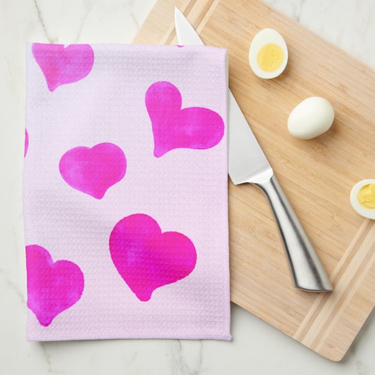Rosa Aquarellherzen Eigene Namensinitialen Geschirrtuch (Viertel Falte)