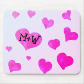 Rosa Aquarellherzen Eigene Namensinitialen Mousepad (Vorne)