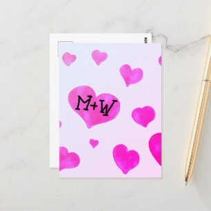 Rosa Aquarellherzen Eigene Namensinitialen Postkarte