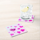 Rosa Aquarellherzen Eigene Namensinitialen Rechteckiger Pappuntersetzer (Vor Ort)