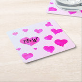 Rosa Aquarellherzen Eigene Namensinitialen Rechteckiger Pappuntersetzer (angewinkelt)