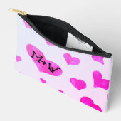 Rosa Aquarellherzen Eigene Namensinitialen Zubehörtasche (Offen)