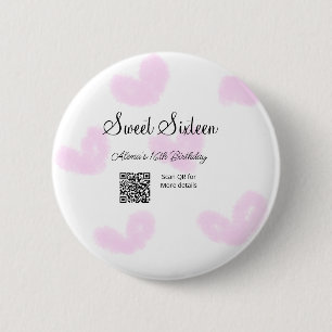 Rosa Aquarellherzen QR 16 . Geburtstag Geburtstag Button