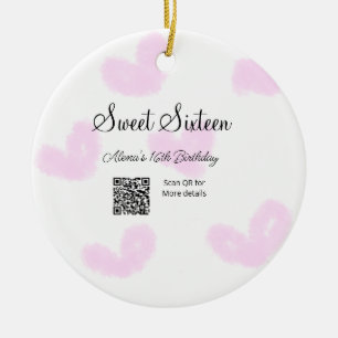Rosa Aquarellherzen QR 16 . Geburtstag Geburtstag Keramik Ornament