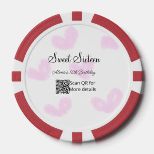 Rosa Aquarellherzen QR 16 . Geburtstag Geburtstag Pokerchips