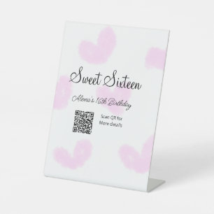Rosa Aquarellherzen QR 16 . Geburtstag Geburtstag Sockelschild