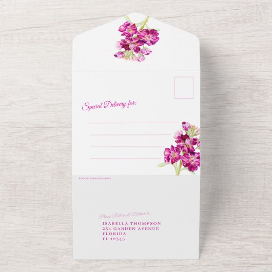 Rosa Aquarellhochzeit Grundfarben UAWG All In One Einladung (Außenbereich)