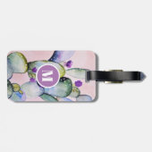 Rosa Aquarellkaktus und Blume | Monogramm Gepäckanhänger (Rückseite horizontal)